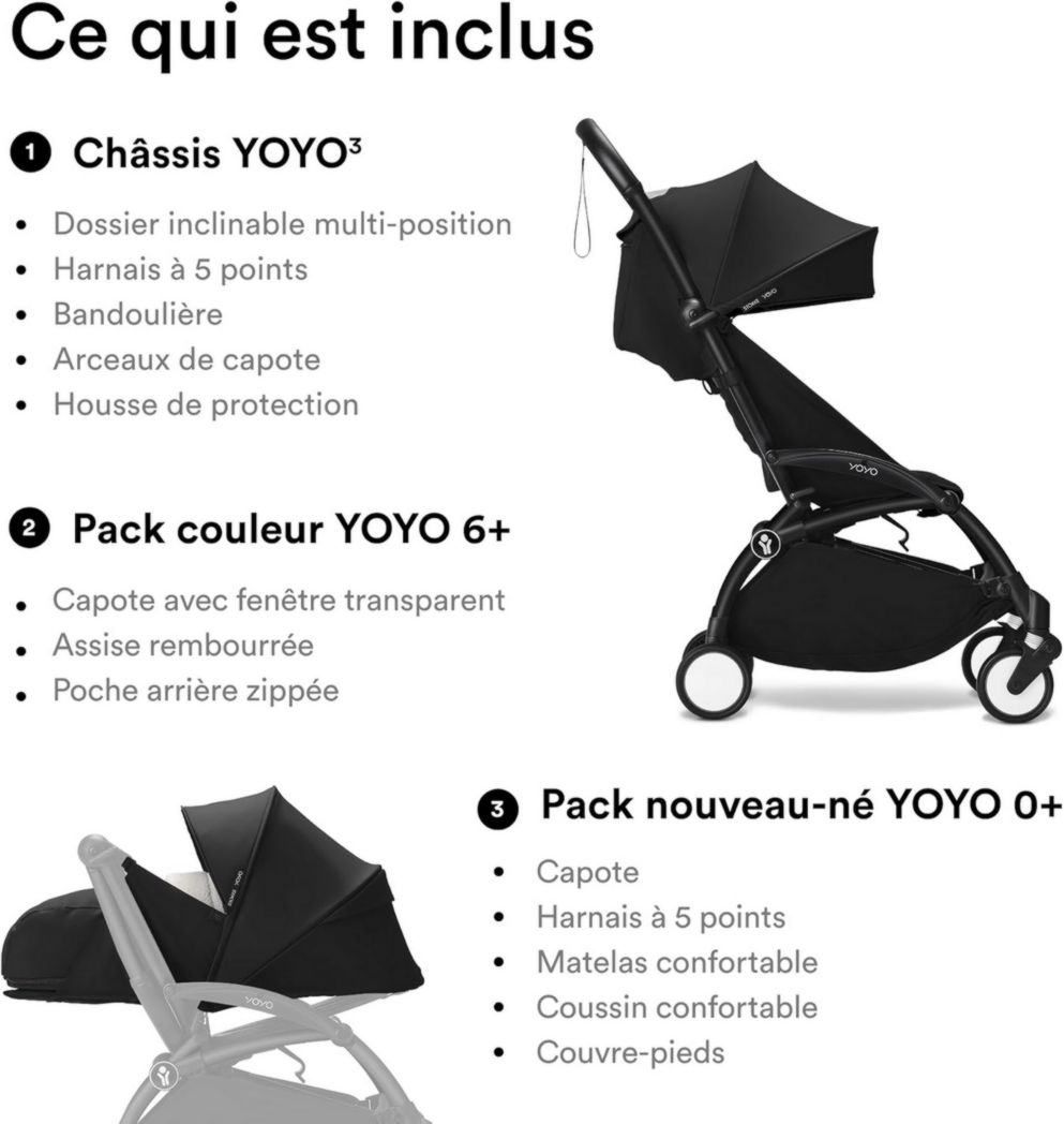 Poussette Stokke YOYO3 avec pack nouveau-né et pack couleur 6+ - Comprend un cadre noir, un pack couleur YOYO 6+ (gingembre) et un pack nouveau-né 0+ (gingembre)