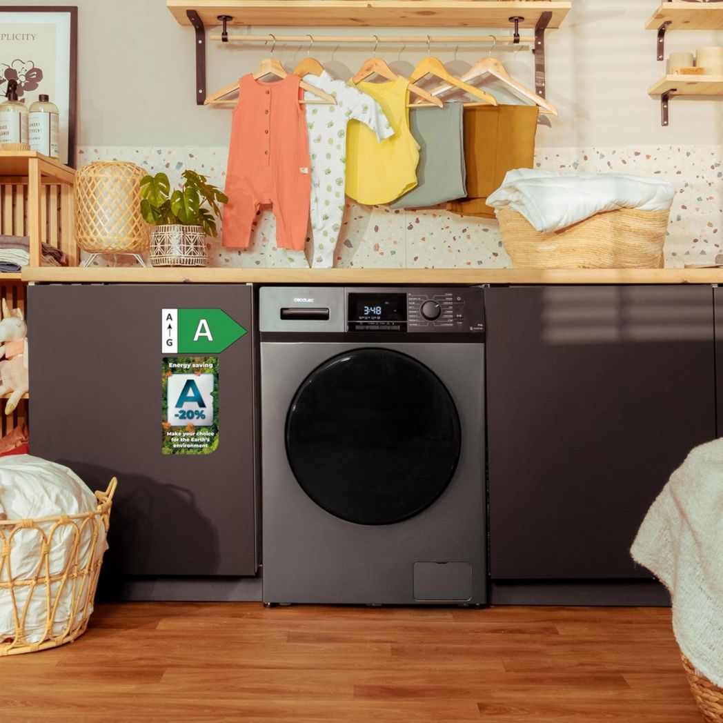 Lave-linge frontal Cecotec Bolero Dresscode 9410 Inverter A 9 kg. Puissance : 1 900 W, 1 400 tr/min réglable, 16 programmes, faible consommation d'énergie, vapeur, stérilisation du linge.