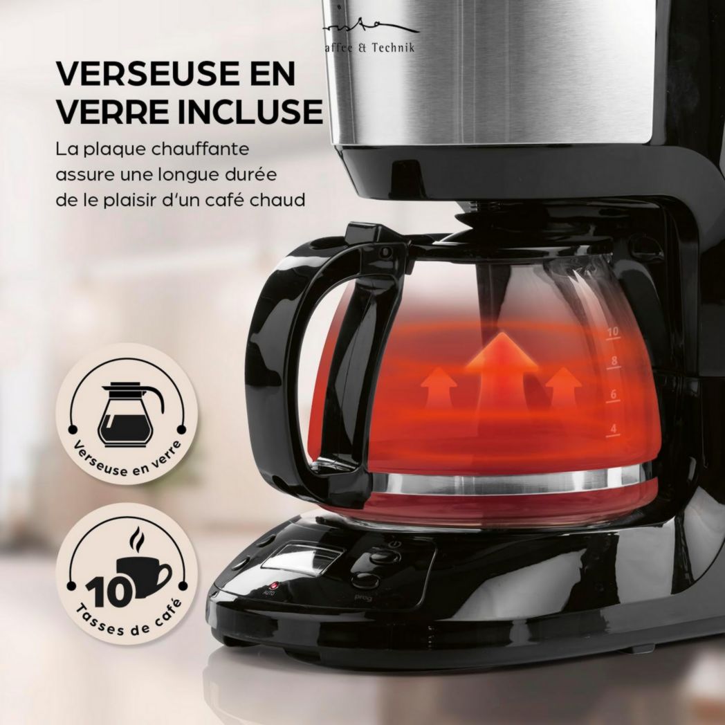 Cafetière filtre Barista avec verseuse isotherme de 1 L pour 12 tasses de café, machine à café à grains avec moulin et affichage numérique, fonction minuterie