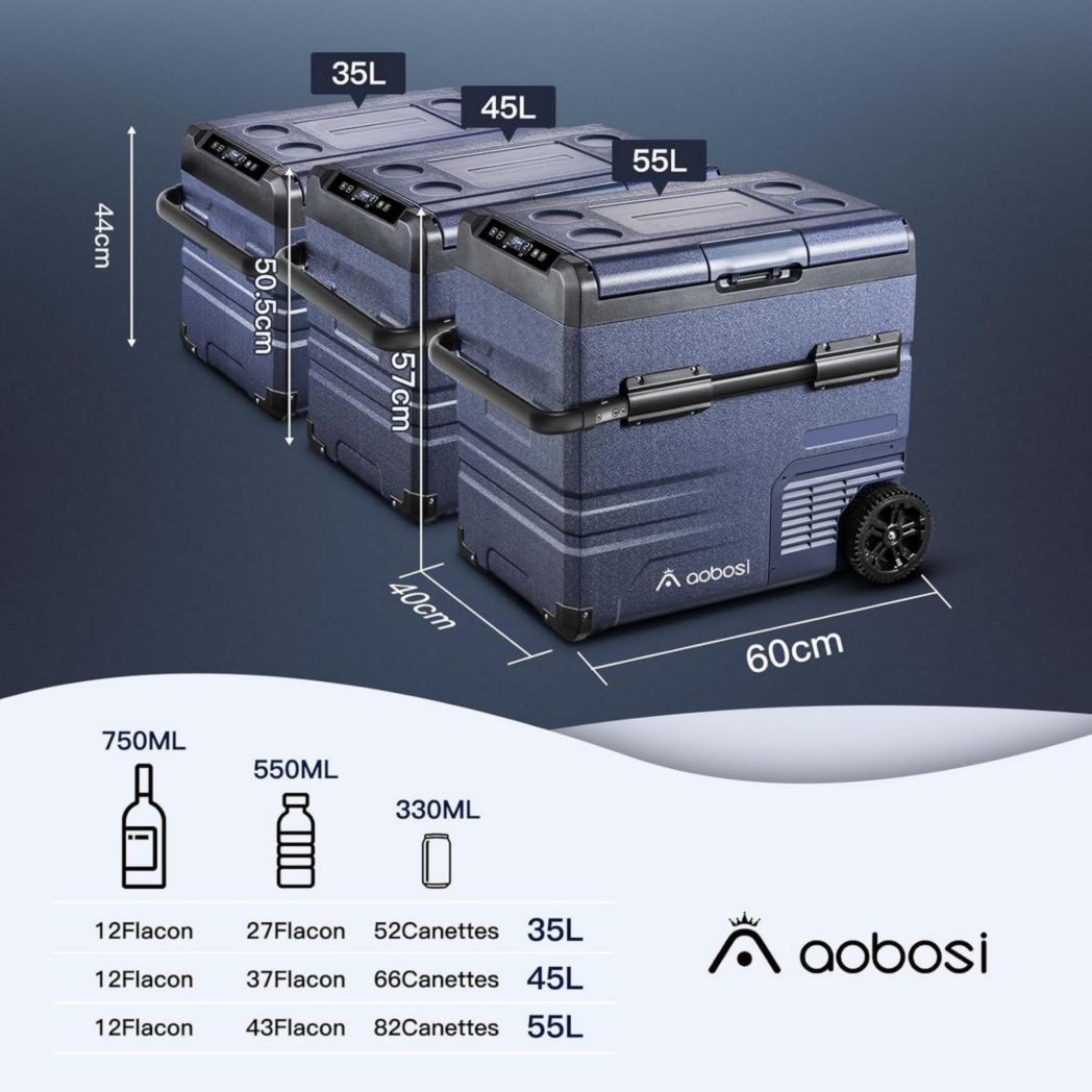Glacière électrique double zone AAOBOSI 115 L, compresseur WiFi, 12 V/24 V et 100-240 V, pour camping, -20 °C à 20 °C, pour voiture, camion, bateau, camping, caravane, voyage, maison