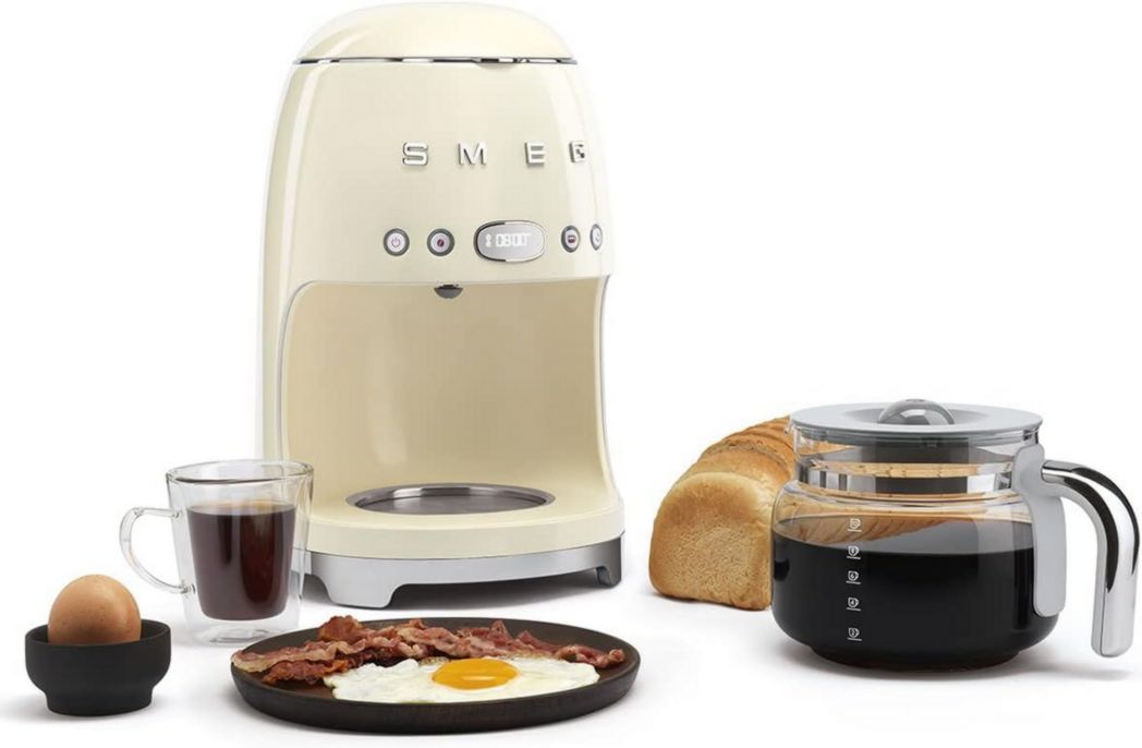 Smeg, DCF02PBEU, cafetière filtre, arôme et démarrage automatique, verseuse en verre jusqu'à 12 tasses, 2 niveaux d'intensité, maintien au chaud, 1050 W, bleu clair pastel