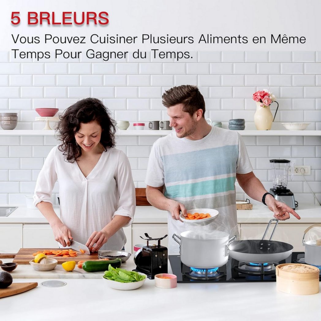 Plaque de cuisson à gaz 4 feux, plaque de cuisson 60 cm - Cuisinière encastrable - Gaz de ville et gaz en bouteille (4 feux - Verre)