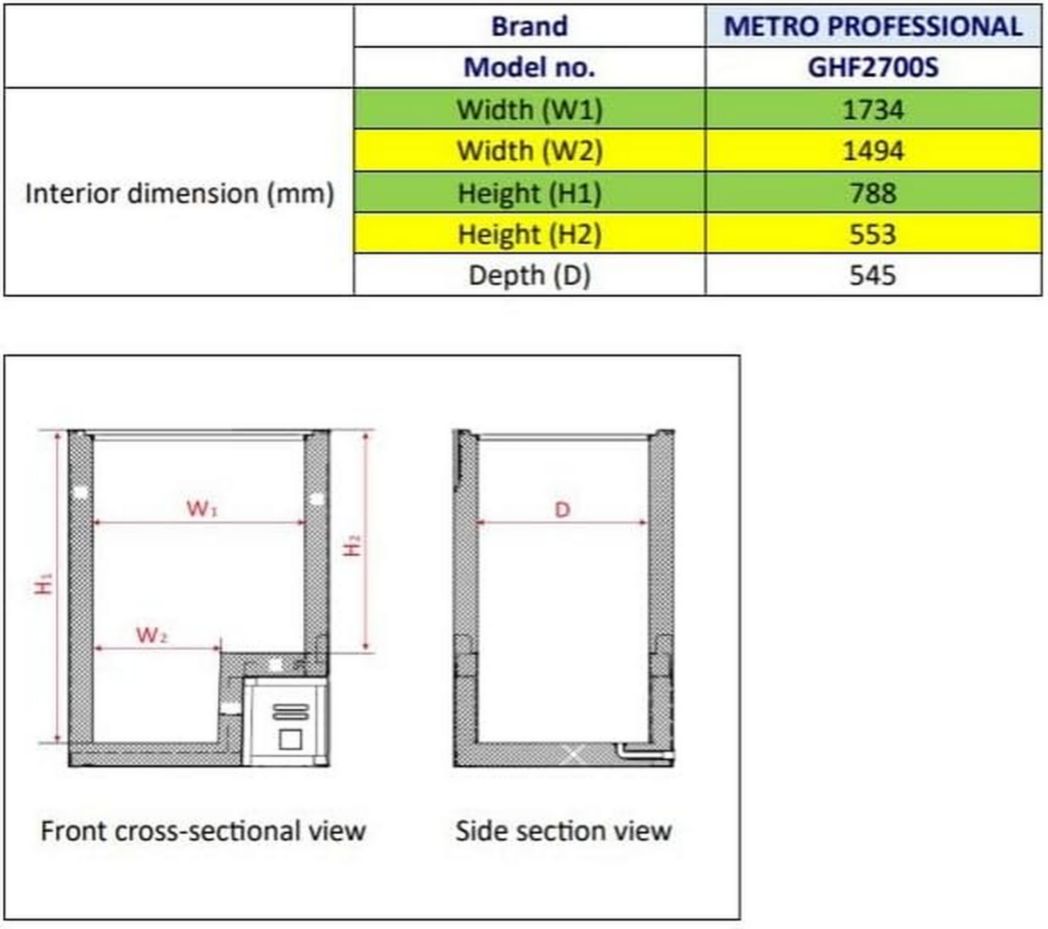 Congélateur coffre professionnel METRO GHF2700S, acier, 188 x 73,5 x 94,5 cm, 700 L, 125 W, 3 paniers, éclairage LED, avec serrure, blanc/gris
