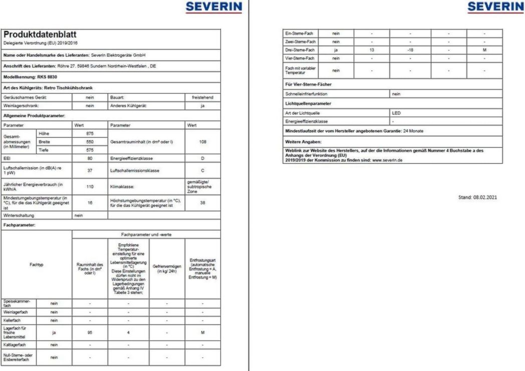 Réfrigérateur-congélateur SEVERIN, Pose libre, Longueur 55 cm, 108 L, Classe D, 110 kWh/an, 37 dB, Look rétro, Crème, RKS 8833