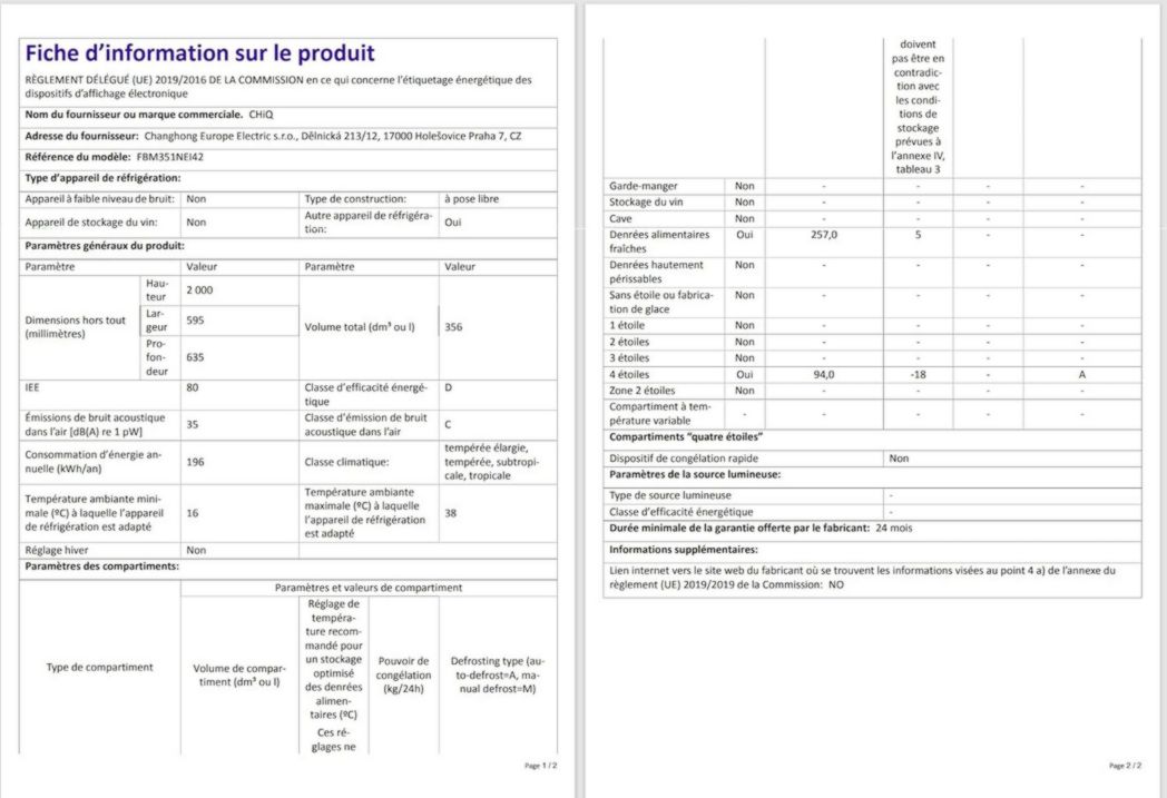 Réfrigérateur congélateur inférieur CHIQ CBM159LEBD 157 litres (109 + 48) Low Frost, faible bruit, refroidissement rapide, faible encombrement