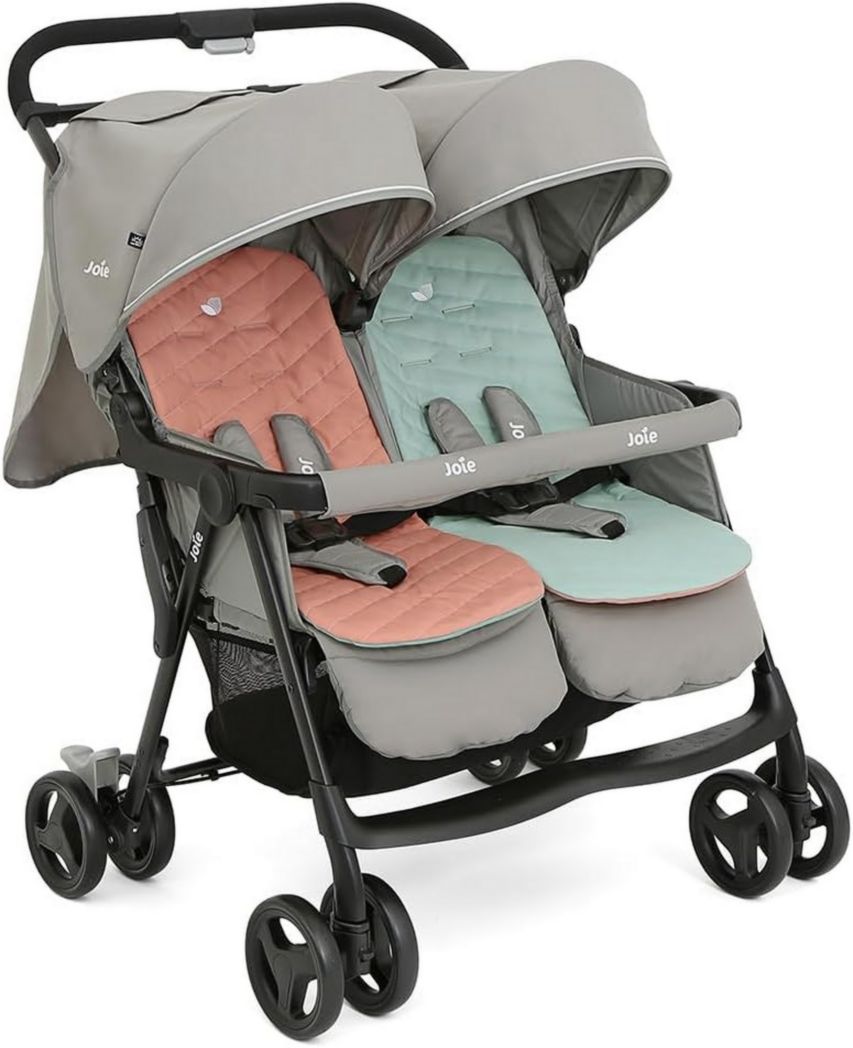 Joie - Aire™ Twin - Poussette double - Sièges inclinables indépendants - Harnais 5 points - Suspension 4 roues - Pliage facile et compact - Auvents UPF 50+ - Convient dès la naissance