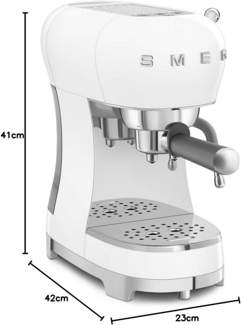Smeg, ECF02CREU Machine à expresso manuelle, système Thermoblock et buse vapeur, 4 fonctions expresso, plateau amovible, porte-filtre, réservoir d'eau 1 L, dimensions compactes, 1350 W, couleur crème