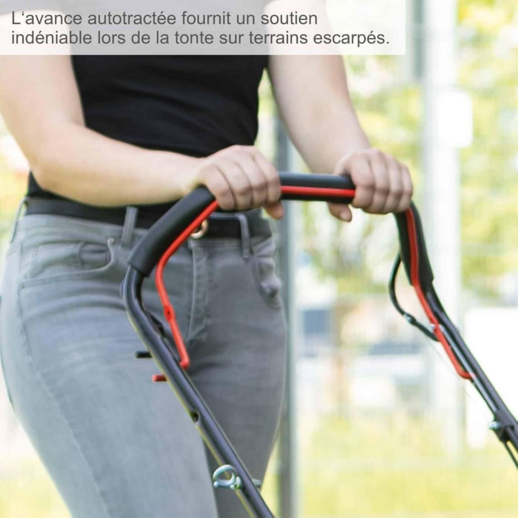 Tondeuse à gazon thermique Scheppach MS150-42 | Autotractée - 3,7 CV | Largeur de coupe 42 cm | Système de nettoyage à connexion rapide | Panier de 45 L | Hauteur - 7 niveaux | Lame supplémentaire et huile incluses