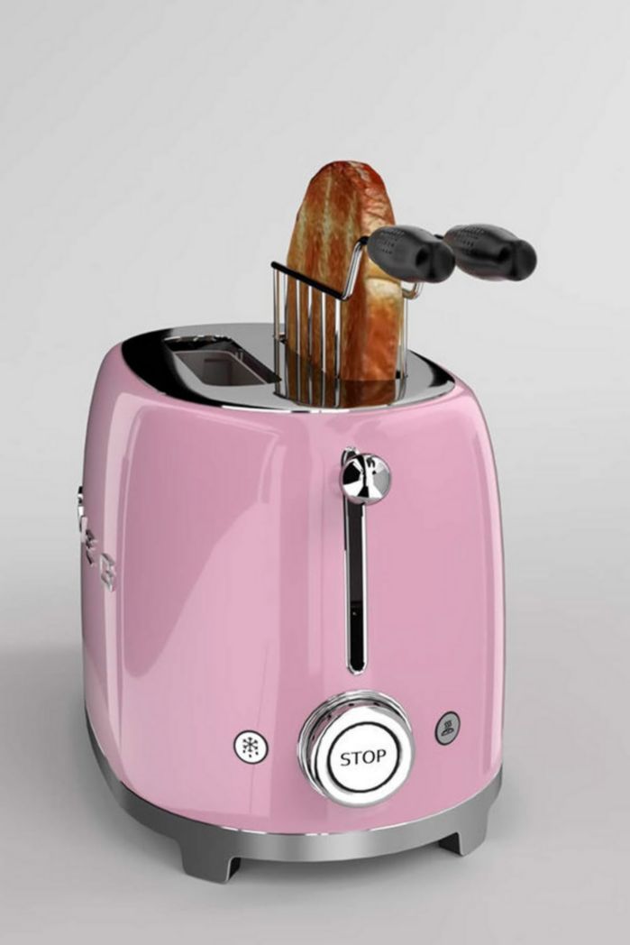 Smeg, Grille-pain 2 tranches TSF01BLEU, 2 fentes 36 mm, 6 niveaux de brunissage, fonctions chauffage, décongélation et bagel, éjection automatique du pain, tiroir ramasse-miettes, 950 W, noir