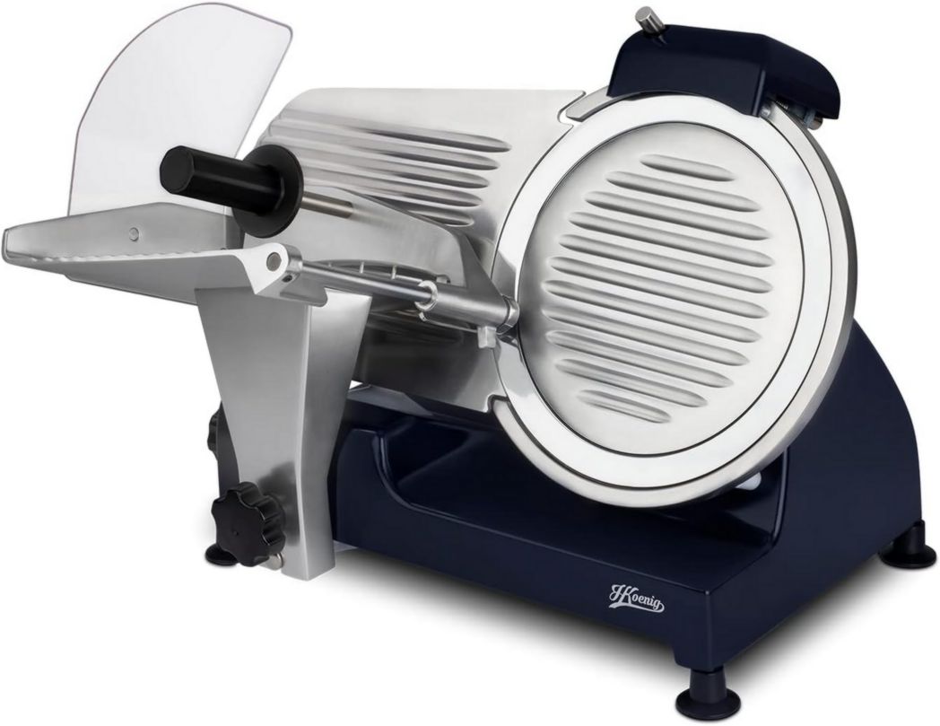 Trancheuse à viande électrique H.Koenig MSX254, Charcuterie, Professionnelle, Précise, Coupe 0-12 mm, Lame 25 cm, Aiguiseur intégré, Grand plateau, 282 tr/min, Rouge