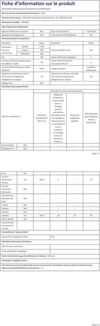 Réfrigérateur congélateur inférieur CHIQ CBM159LEBD 157 litres (109 + 48) Low Frost, faible bruit, refroidissement rapide, faible encombrement