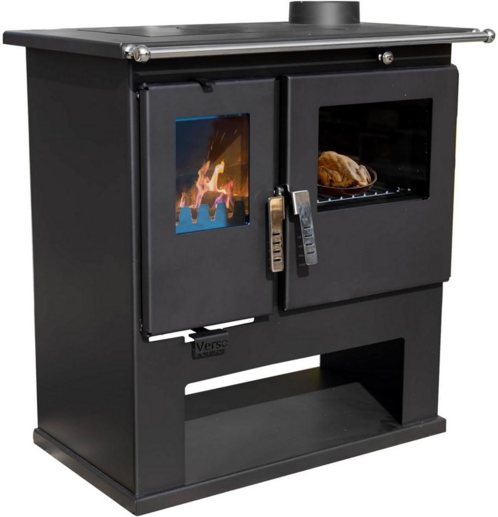 Verso Cs - Cuisinière à bois - 7,7 kW - Four de cuisine puissant au style traditionnel et à l'efficacité moderne - Noir