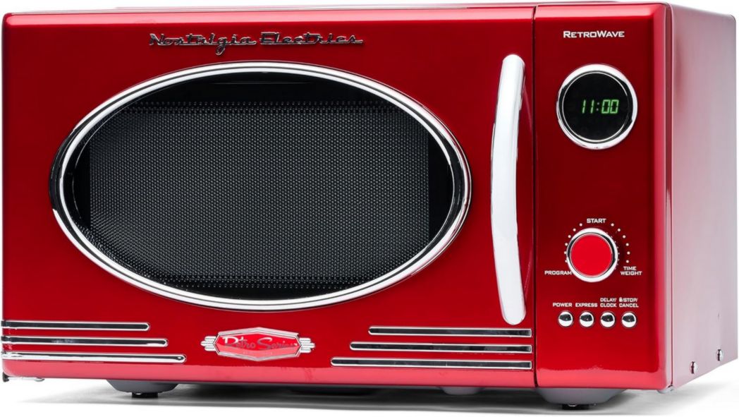Four à micro-ondes rétro de comptoir Nostalgia - Grand format 800 watts - 25,4 L - 12 réglages de cuisson préréglés - Horloge numérique - Appareils de cuisine - Rouge