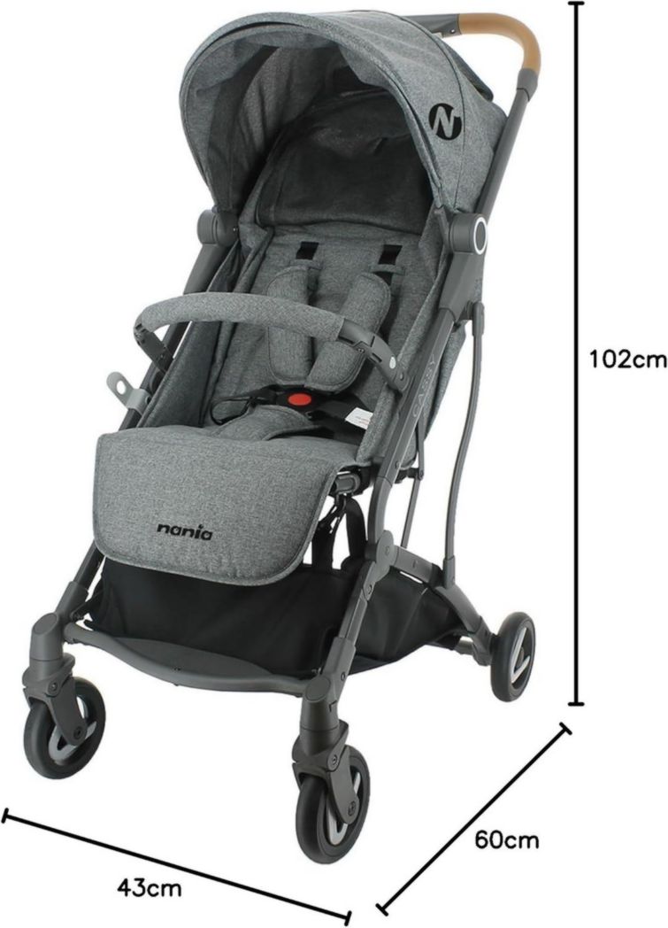 Poussette compacte CASSY 6-48 mois, légère et maniable - pliage d'une seule main - Sac de transport et porte-gobelet inclus - Nania (gris)