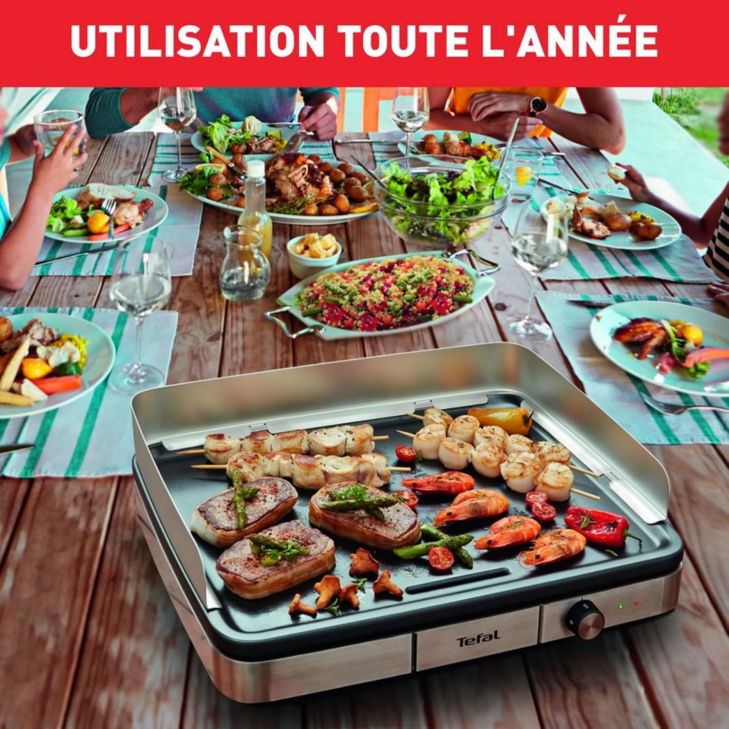 Plancha électrique Tefal Maxi Plancha XXL 10/12 personnes Plancha intérieure et extérieure Inox CB690D12