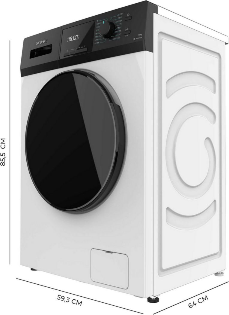Lave-linge frontal Cecotec Bolero Dresscode 9410 Inverter A 9 kg. Puissance : 1 900 W, 1 400 tr/min réglable, 16 programmes, faible consommation d'énergie, vapeur, stérilisation du linge.