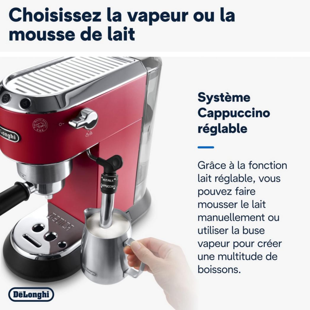 De'Longhi Dedica Style EC685.M, Machine à expresso avec buse à mousse de lait professionnelle, seulement 15 cm de large, réservoir de 1 L, boîtier en métal, compatible avec les dosettes ESE, métal
