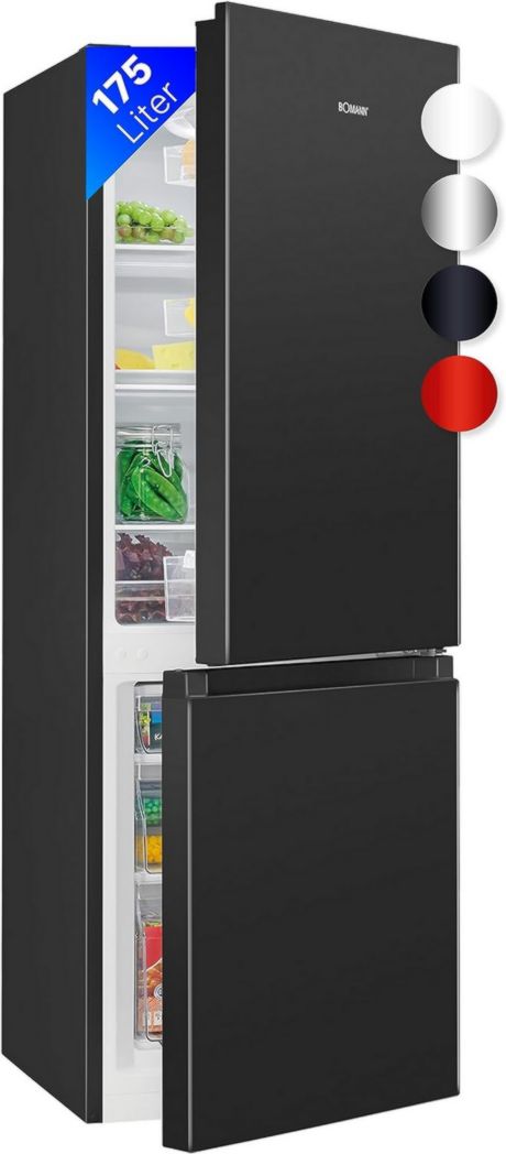 Réfrigérateur et congélateur Bomann KG320, 175 L, contrôle de température continu, charnières de porte à droite, interchangeables, pieds réglables, noir