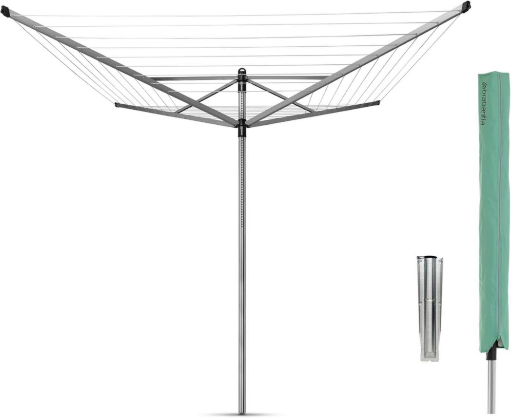 Brabantia - Séchoir à linge Lift-O-Matic - Étendoir à linge d'extérieur - Antidérapant - Résistant aux UV, 60 m - Rotation fluide - Pratique - Douille métallique à planter - Gris métallisé - 295 cm