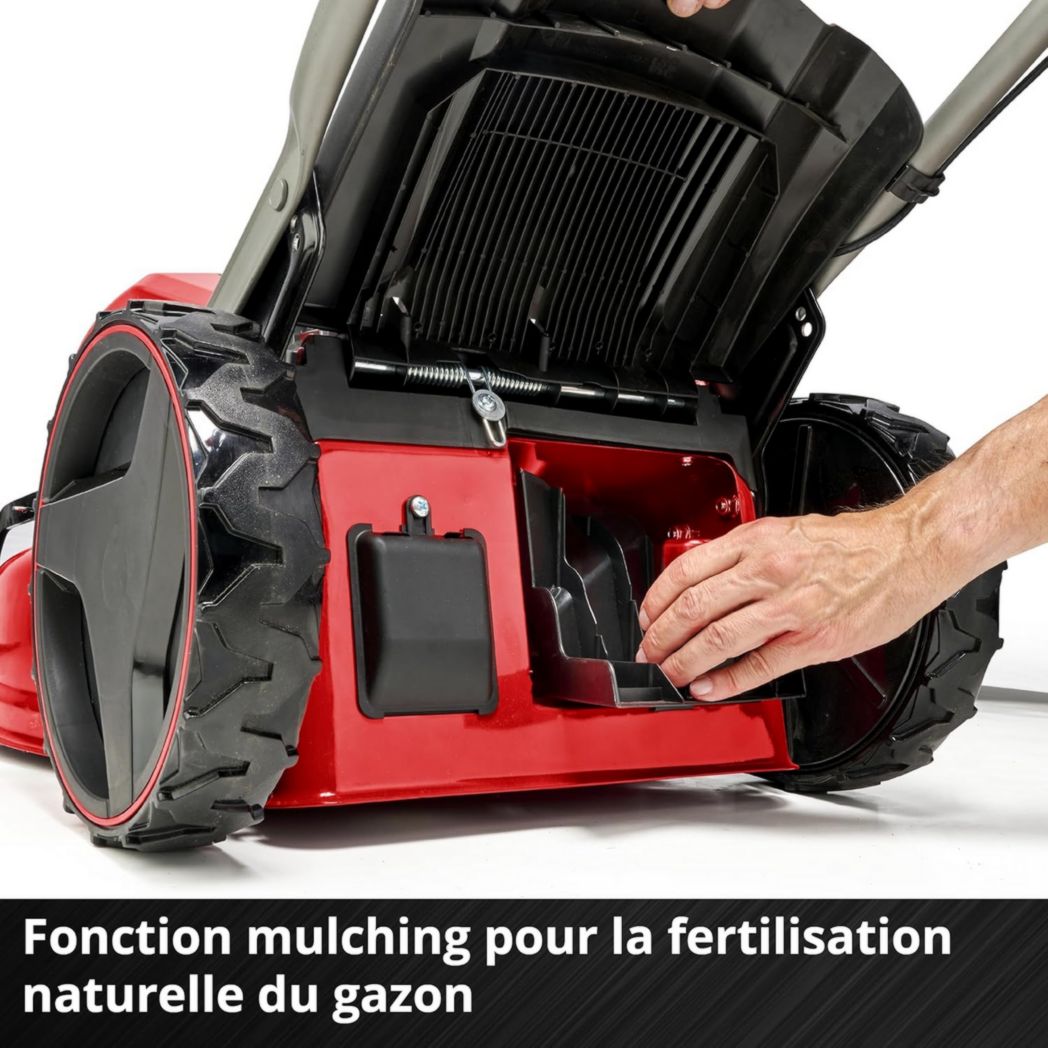 Tondeuse à gazon professionnelle sans fil Einhell GP-CM 36/47 S HW Li Power X-Change (36 V, largeur de coupe 47 cm, autotractée, moteur sans balais) Livrée avec 4 batteries 4,0 Ah et 2 chargeurs doubles