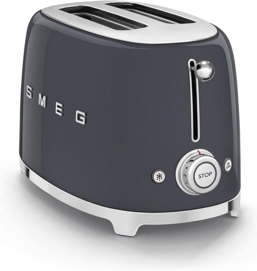 Smeg, Grille-pain 2 tranches TSF01BLEU, 2 fentes 36 mm, 6 niveaux de brunissage, fonctions chauffage, décongélation et bagel, éjection automatique du pain, tiroir ramasse-miettes, 950 W, noir