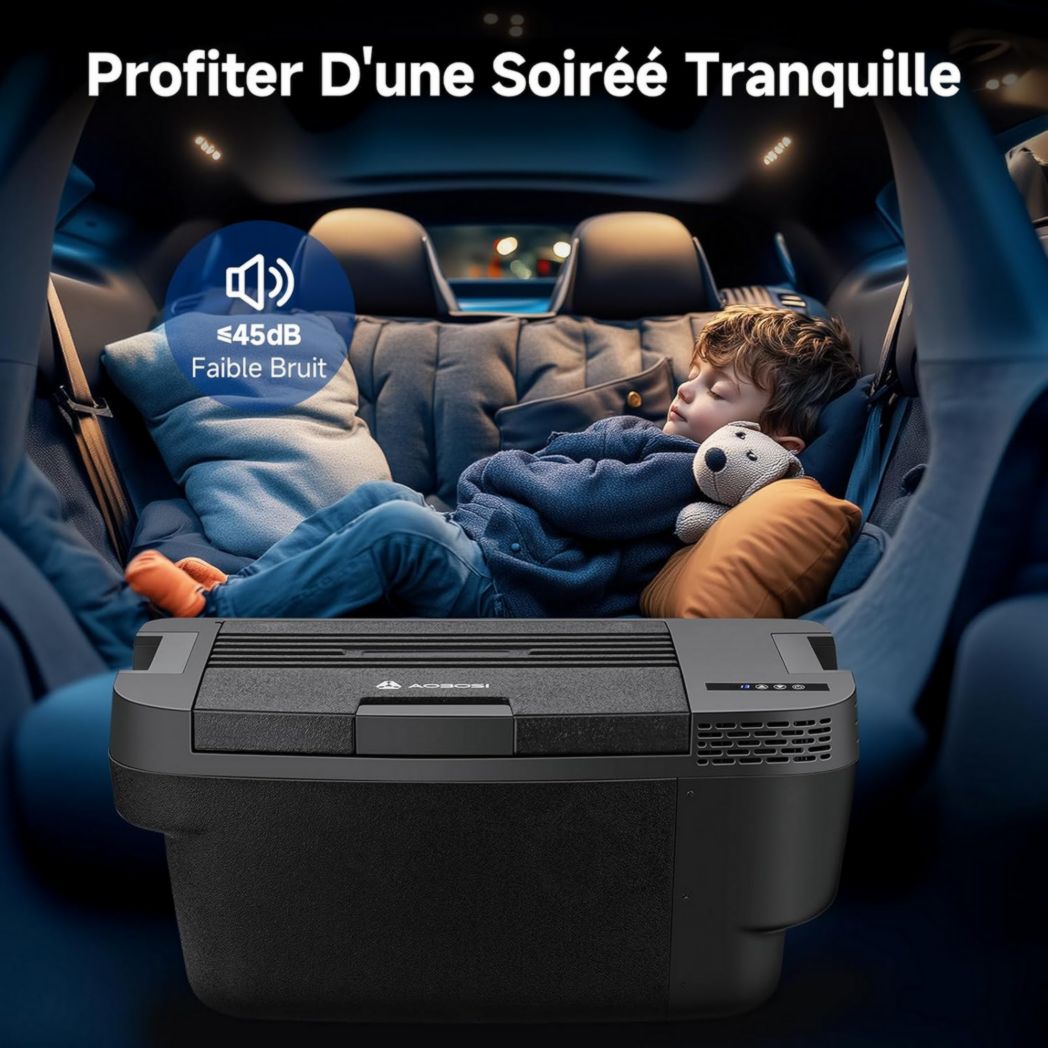 Glacière à compresseur AAOBOSI 46 L, glacière électrique à deux zones, 12 V/24 V et 100-240 V, réfrigérateur de camping, -20 °C à 20 °C, pour voiture, camion, bateau, camping-car