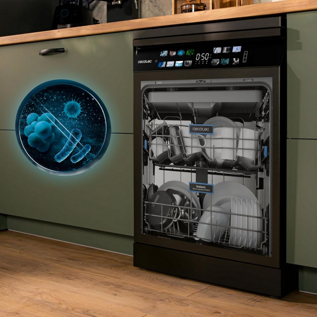 Lave-vaisselle Cecotec 60cm Bolero Aguazero 6700 B Lave-vaisselle blanc, 15 couverts, Classe B, moteur Inverter Plus, O2 Dry, Lavage Dual Zone, Plateau réglable, Turbo Dry+ et Demi-charge.