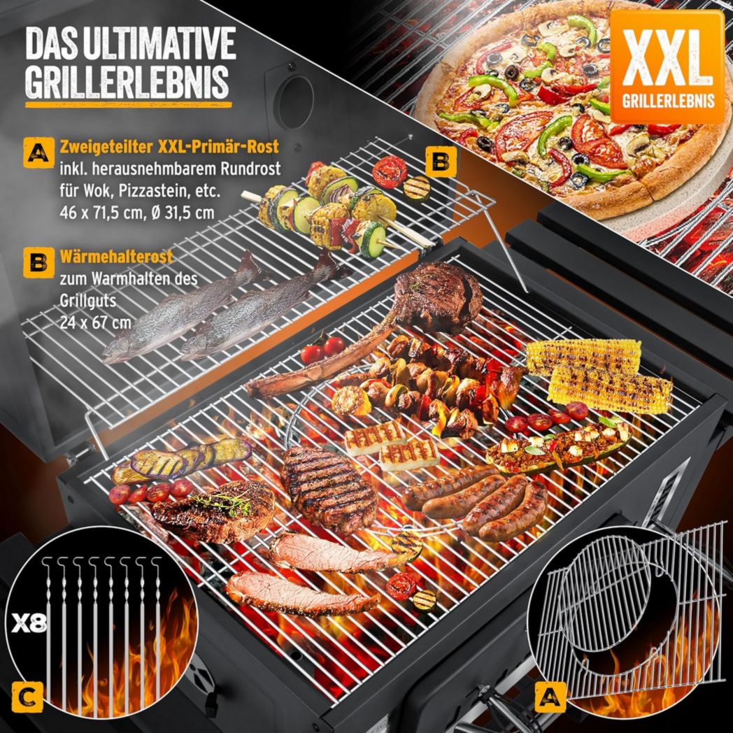 Chariot barbecue KESSER® | Barbecue à charbon XL avec couvercle, roulettes, poignée en acier inoxydable, grille et thermomètre | Grand barbecue à charbon