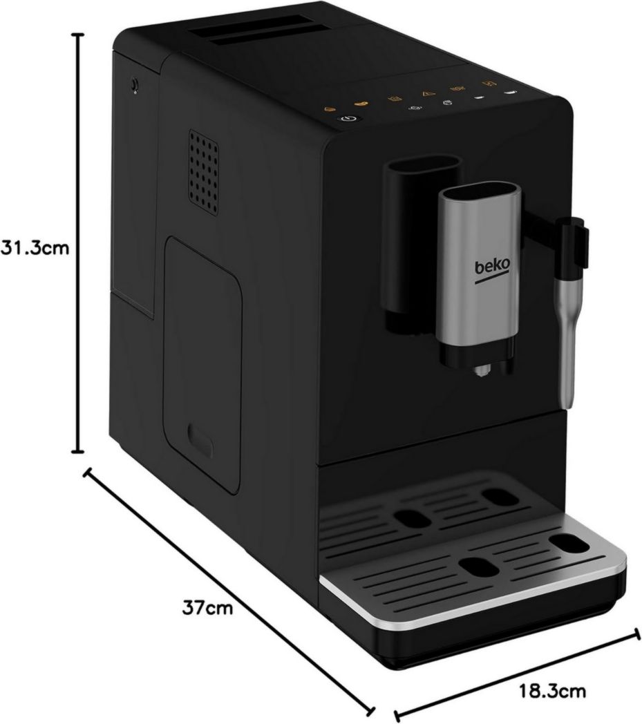Beko - CEG3192B - Machine expresso automatique avec cappuccino intégré, moulin à café intégré, réservoir de 1,5 litre, pression de 19 bars - noir, 18,6 x 41 x h32 cm