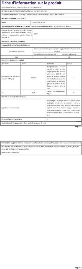 Réfrigérateur à boissons professionnel METRO GSC2360B, acier/verre, 62 x 63,6 x 175,3 cm, 347 L, avec serrure, noir