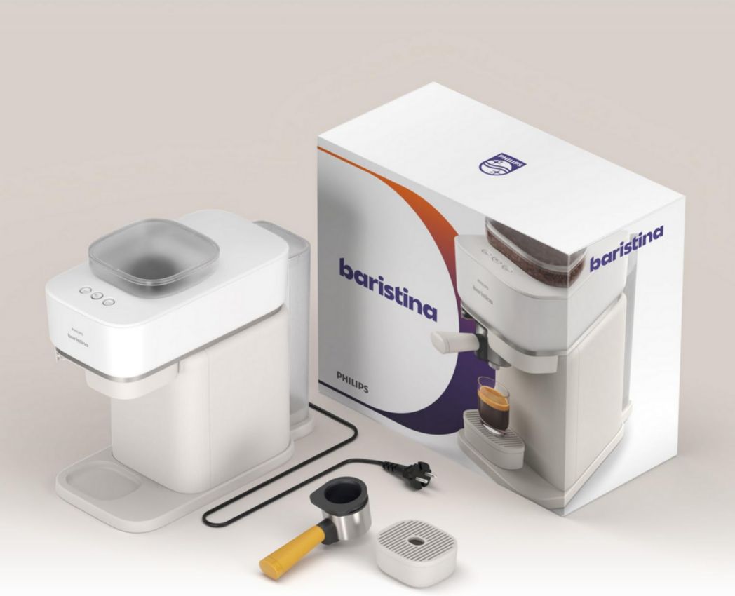 Machine à expresso Philips Baristina - Un véritable expresso, en toute simplicité - Compacte - 16 bars de pression - Broyeur intégré - Machine blanche avec porte-filtre blanc (BAR300/00)