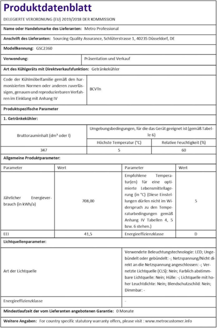 Réfrigérateur à boissons professionnel METRO GSC2360B, acier/verre, 62 x 63,6 x 175,3 cm, 347 L, avec serrure, noir