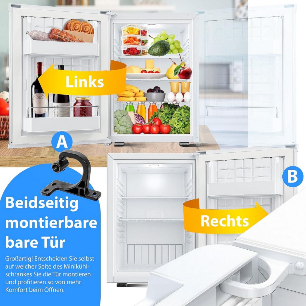 Mini-réfrigérateur KESSER® avec serrure, mini-bar 40 l, silencieux, 22 dB, verrouillable, chambre, butée de porte amovible, environ 4 à 16 °C, hauteur 57 cm, éclairage intérieur