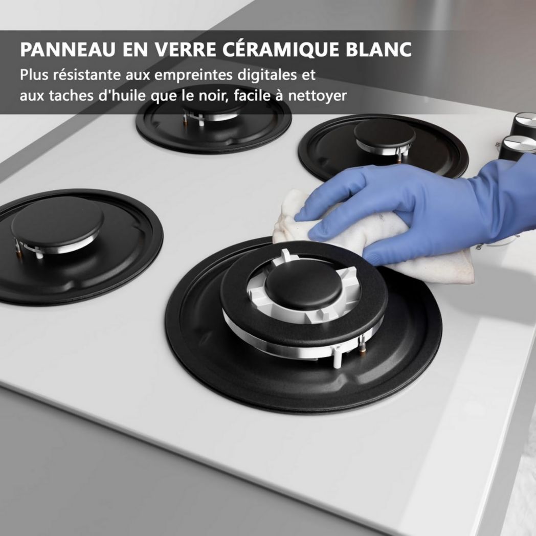 Plaque de cuisson à gaz 4 feux, plaque de cuisson 60 cm - Cuisinière encastrable - Gaz de ville et gaz en bouteille (4 feux - Verre)