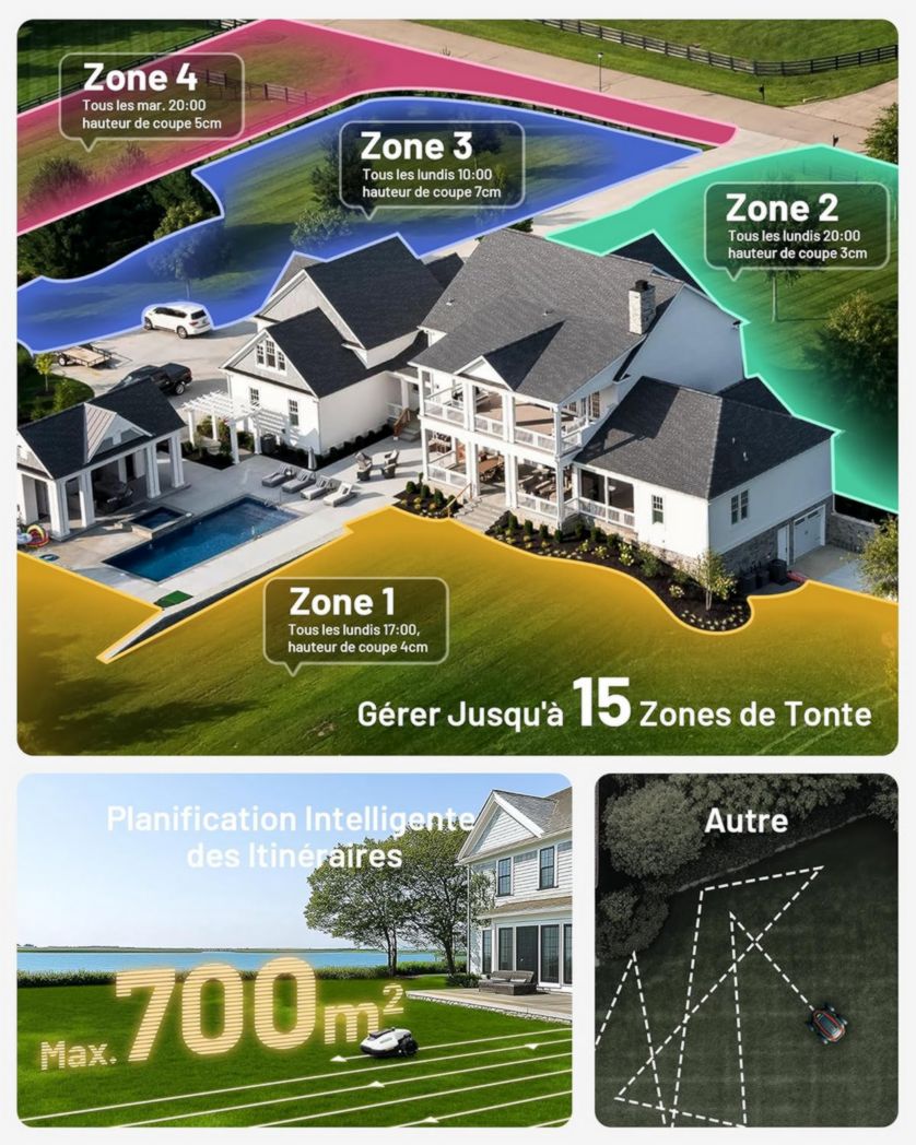 Tondeuse robot sans fil périphérique MAMMOTION YUKA Mini 500, NetRTK+Vision, aucune antenne RTK requise, surface recommandée : 500 m², max. 700 m², pente de 50 %, cartographie automatique, avec module 4G