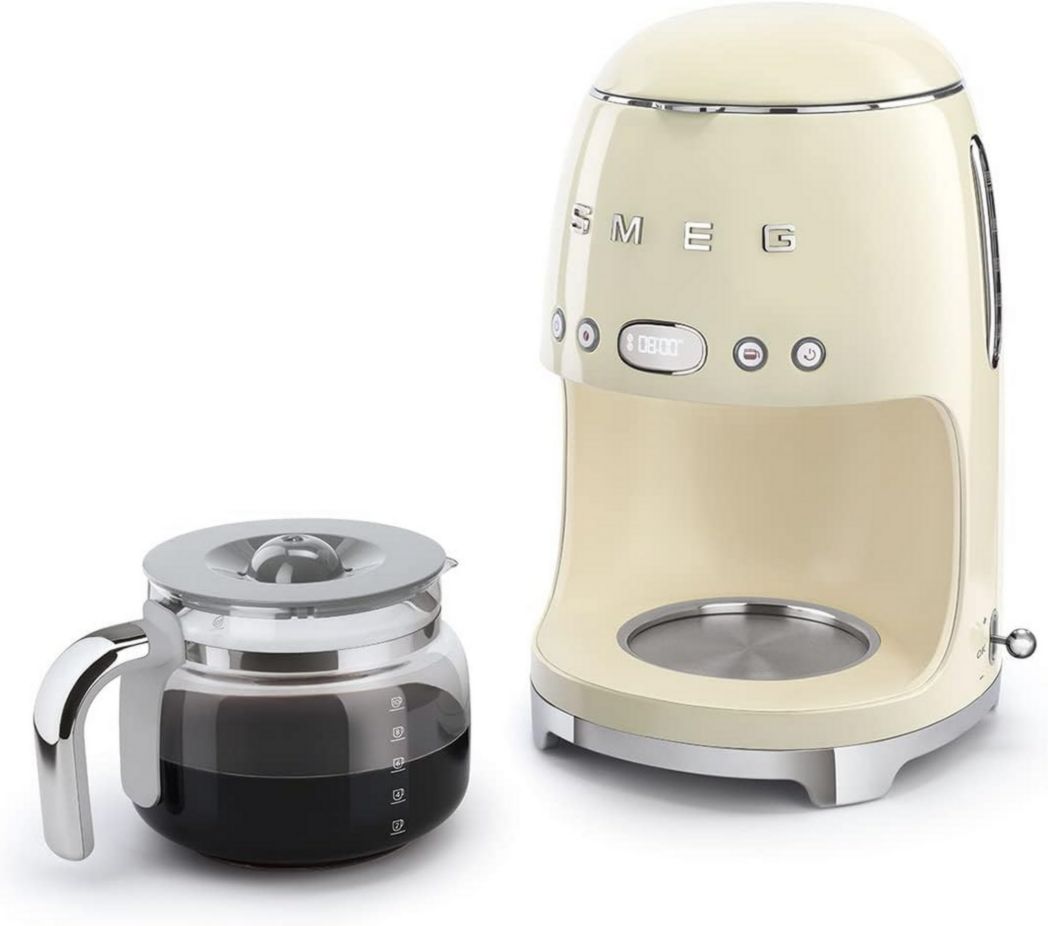 Smeg, DCF02PBEU, cafetière filtre, arôme et démarrage automatique, verseuse en verre jusqu'à 12 tasses, 2 niveaux d'intensité, maintien au chaud, 1050 W, bleu clair pastel