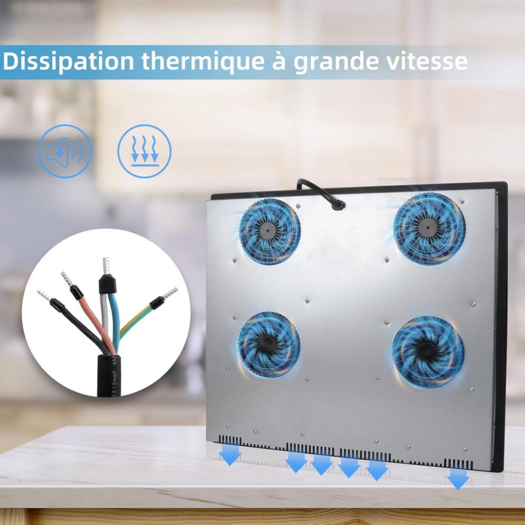 Plaque de cuisson vitrocéramique encastrable 4 feux, WEHIMO 6000W - 59cm - Minuterie, 9 niveaux de puissance, commande tactile, sécurité enfant...