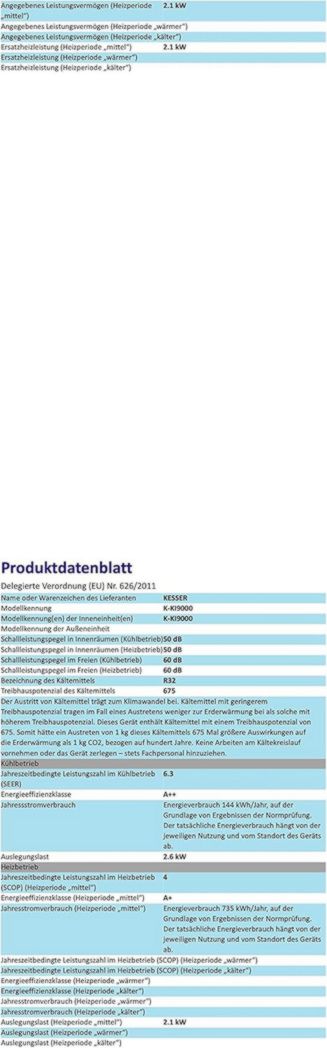 Climatiseur réversible KESSER® SET - Climatiseur avec fonction Wi-Fi/application - Refroidissement A++ / Chauffage A+, Réfrigérant R32 - Écran LCD, Split 12 000 BTU/h / 3 400 W - Anthracite