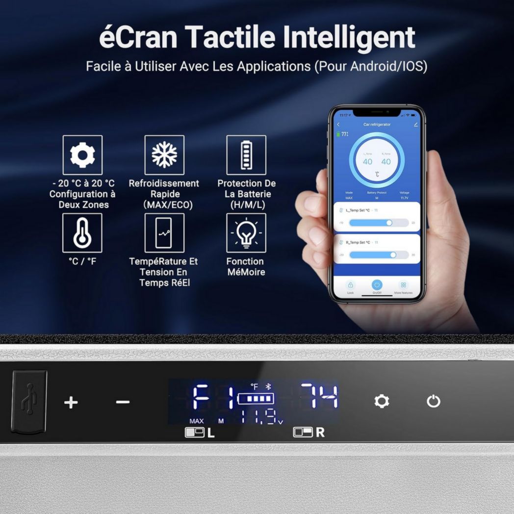 Glacière électrique double zone AAOBOSI 115 L, compresseur WiFi, 12 V/24 V et 100-240 V, pour camping, -20 °C à 20 °C, pour voiture, camion, bateau, camping, caravane, voyage, maison