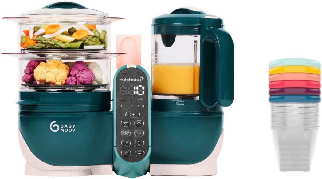 Babymoov Nutribaby(+), Robot cuiseur multifonction 6 en 1 pour bébé, cuiseur vapeur, grande capacité 2,2 L, petits pots maison, idéal pour diversifier les repas, vert opale