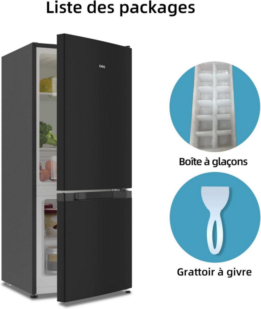 Réfrigérateur congélateur inférieur CHIQ CBM159LEBD 157 litres (109 + 48) Low Frost, faible bruit, refroidissement rapide, faible encombrement