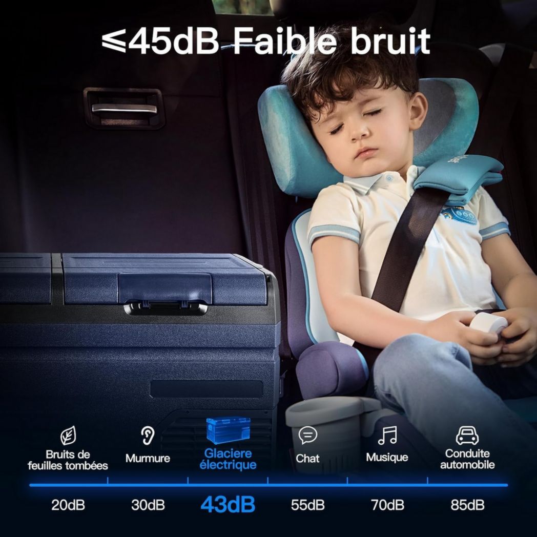 Glacière à compresseur AAOBOSI 46 L, glacière électrique à deux zones, 12 V/24 V et 100-240 V, réfrigérateur de camping, -20 °C à 20 °C, pour voiture, camion, bateau, camping-car