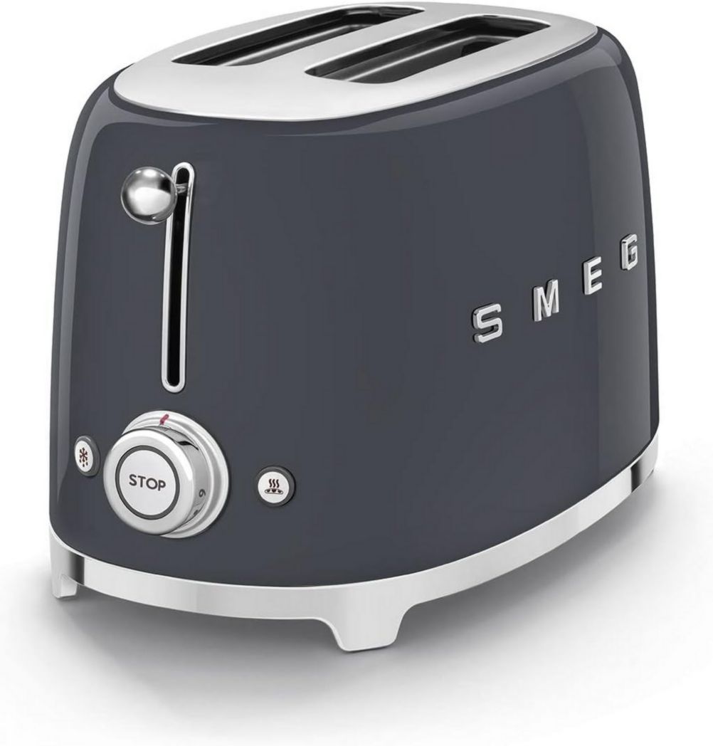 Smeg, Grille-pain 2 tranches TSF01BLEU, 2 fentes 36 mm, 6 niveaux de brunissage, fonctions chauffage, décongélation et bagel, éjection automatique du pain, tiroir ramasse-miettes, 950 W, noir