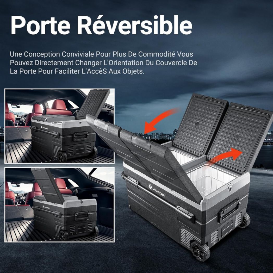 Glacière électrique double zone AAOBOSI 115 L, compresseur WiFi, 12 V/24 V et 100-240 V, pour camping, -20 °C à 20 °C, pour voiture, camion, bateau, camping, caravane, voyage, maison