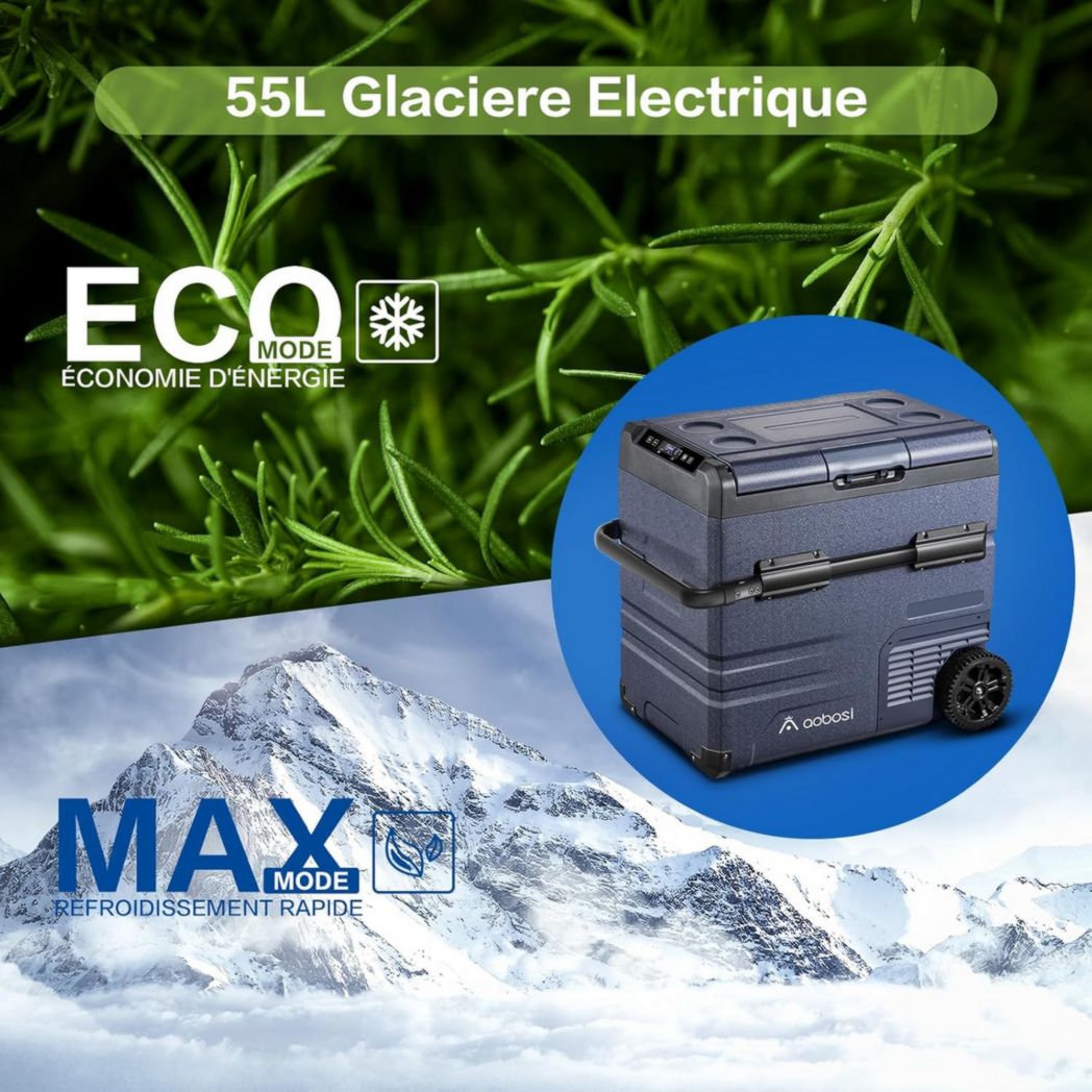 Glacière électrique double zone AAOBOSI 115 L, compresseur WiFi, 12 V/24 V et 100-240 V, pour camping, -20 °C à 20 °C, pour voiture, camion, bateau, camping, caravane, voyage, maison