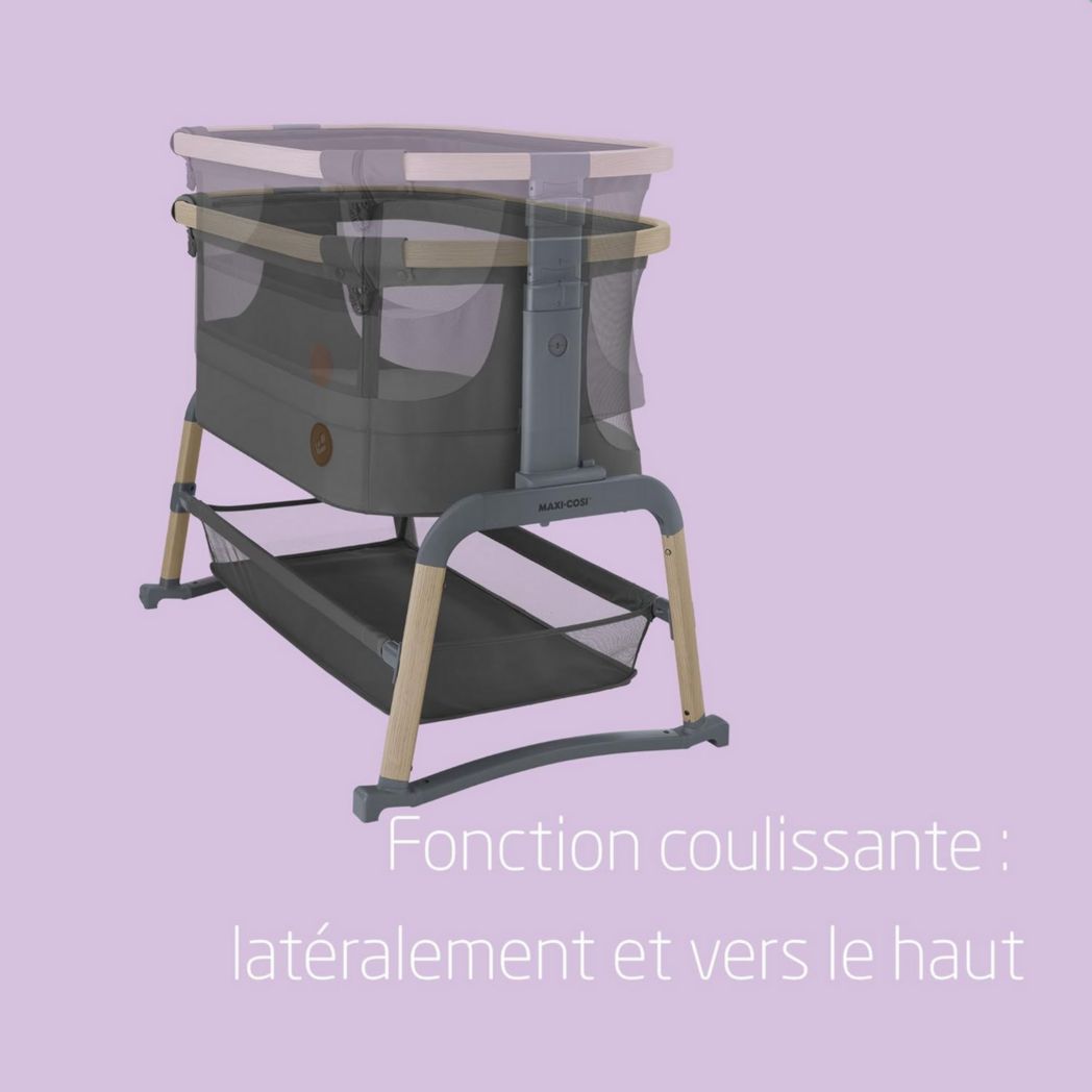 Lit cododo Maxi-Cosi Iora, lit cododo pliable pour bébé, 0-6 mois, 9 kg max, 4 positions d'inclinaison et 5 hauteurs, système coulissant, matelas confort, grand panier, facile à transporter, Essential Graphite