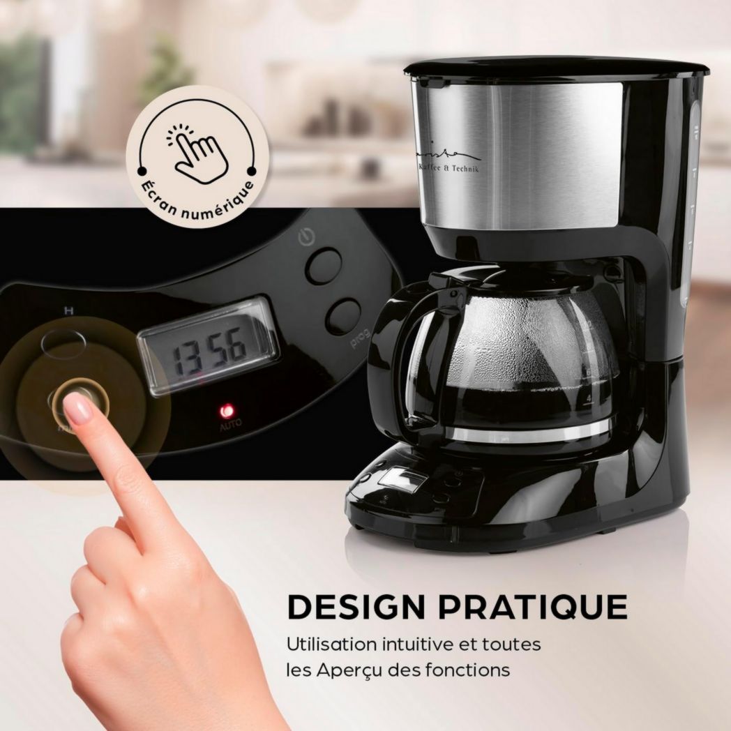 Cafetière filtre Barista avec verseuse isotherme de 1 L pour 12 tasses de café, machine à café à grains avec moulin et affichage numérique, fonction minuterie