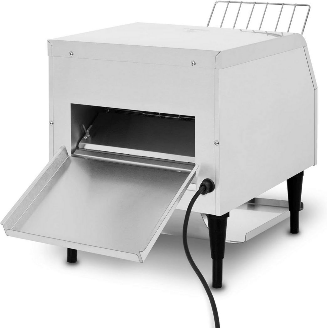 Grille-pain convoyeur professionnel VERTES en acier inoxydable (1940 W, 230 V, pour pains grillés et hamburgers, 1 rampe d'insertion, 2 rampes de sortie, 7 niveaux de vitesse, plateau ramasse-miettes)