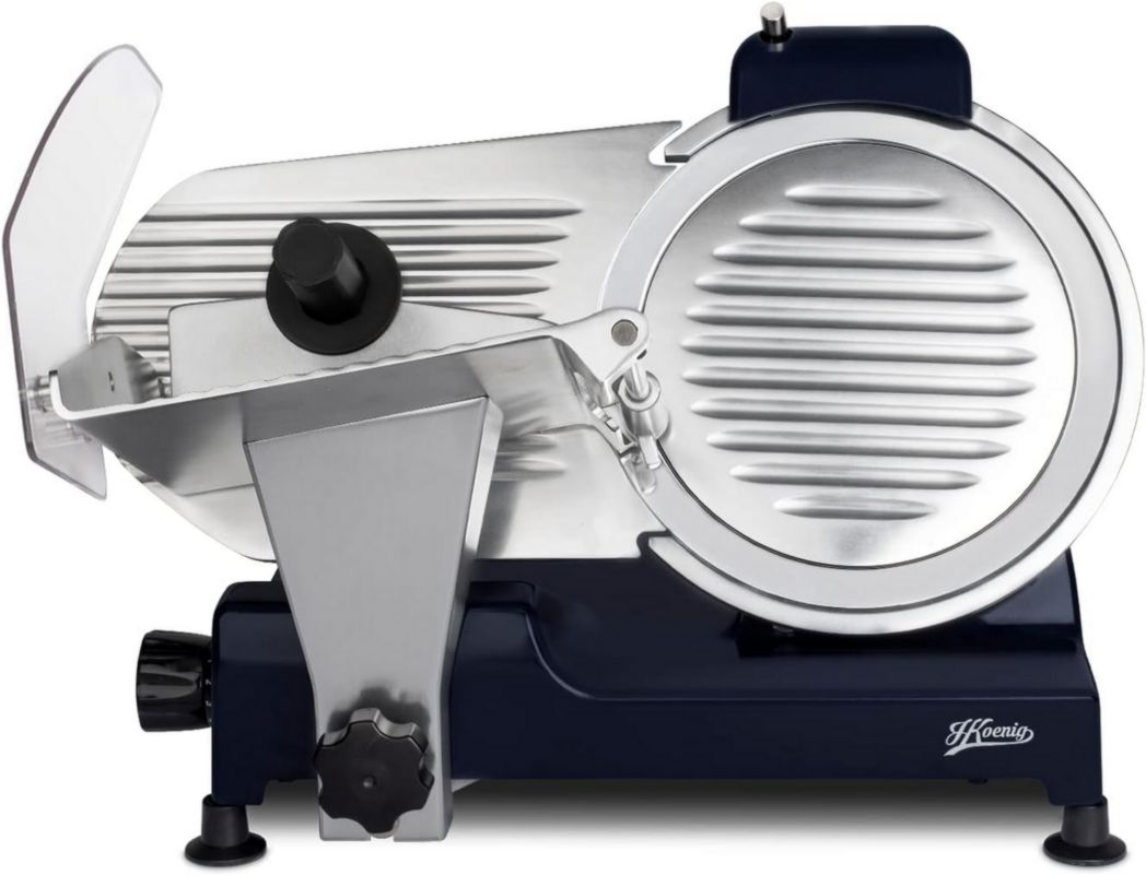 Trancheuse à viande électrique H.Koenig MSX254, Charcuterie, Professionnelle, Précise, Coupe 0-12 mm, Lame 25 cm, Aiguiseur intégré, Grand plateau, 282 tr/min, Rouge