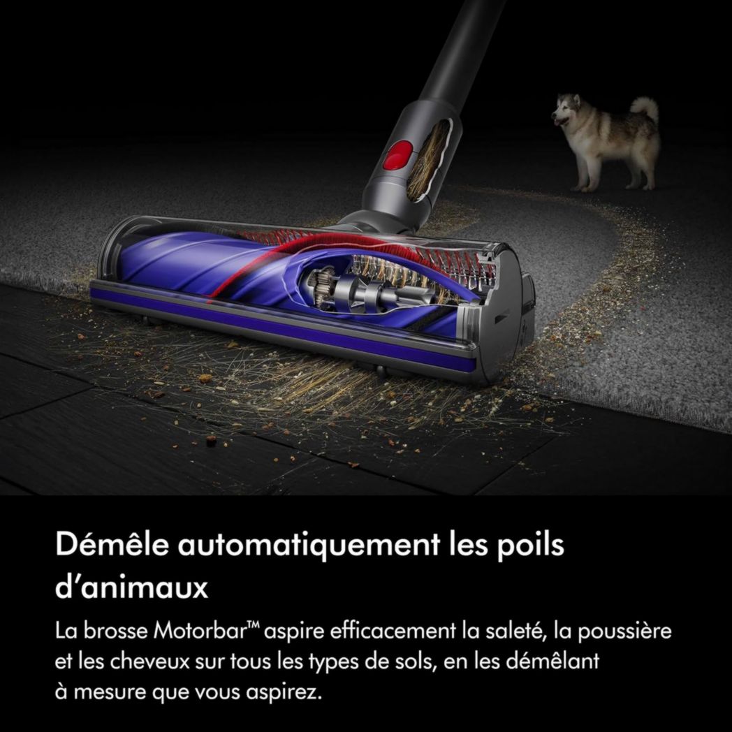 Aspirateur-balai sans fil Dyson V8 Advanced™ – 130 AW, autonomie de 40 min, brosse motorisée auto-démêlante, accessoires combinés, station d'accueil murale, argent/nickel